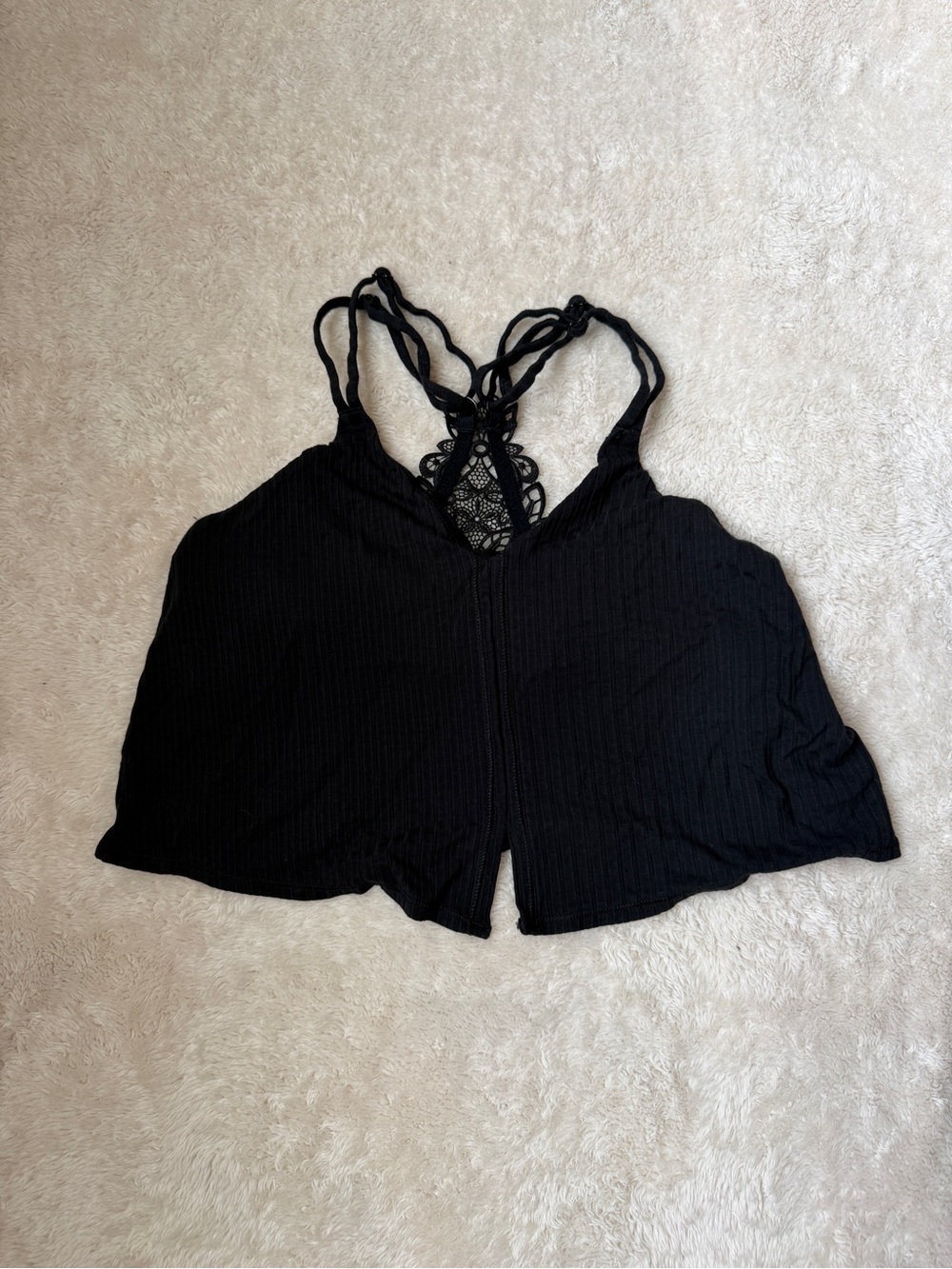 Aerie Black Ribbed Crop Top Bralette Tank with Lace Racerback - Picture 6 of 7